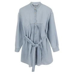 Abito in denim chiaro con cintura a fascia rimovibile