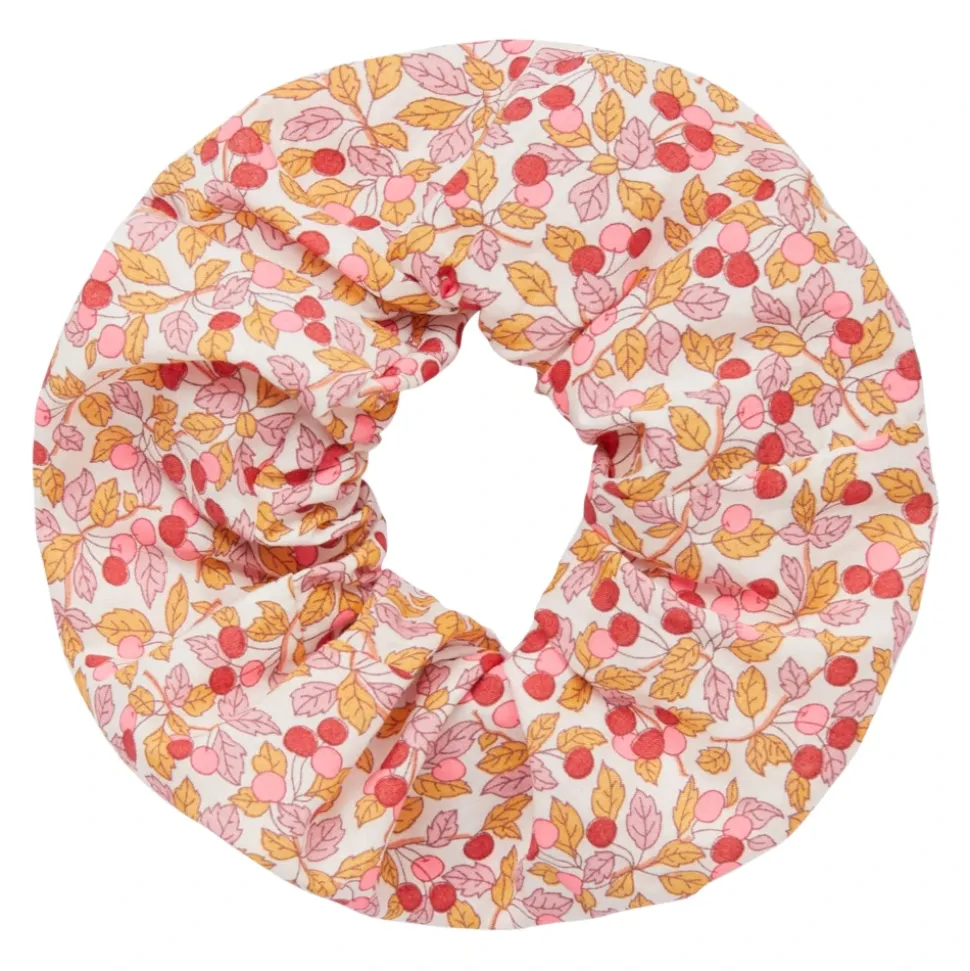Aprikosfarget scrunchie i Liberty-stoff