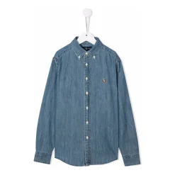 Barn Brodert Denim Skjorte Blå