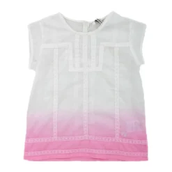 Barn Kina Bluse, Kortermet, Hvit/Rosa