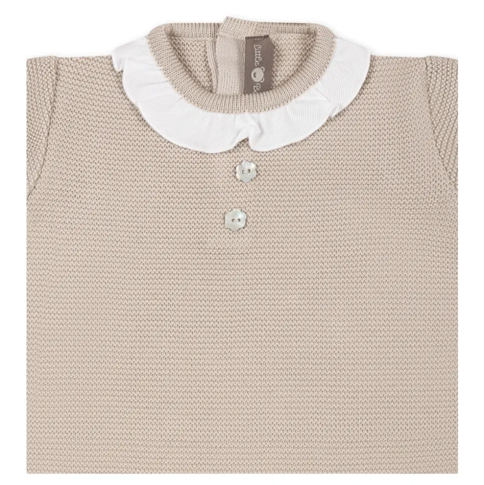 Beige Bomull Romper med Rysjer