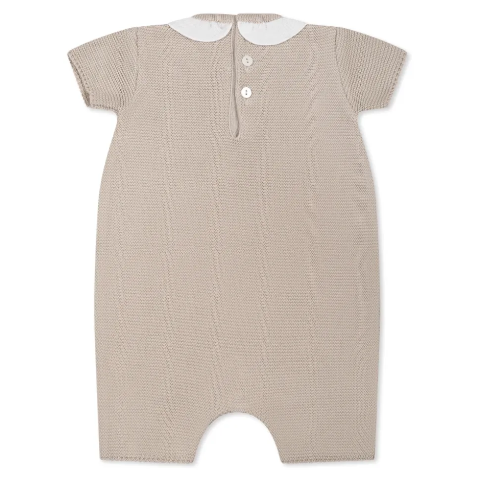 Beige Bomull Romper med Rysjer