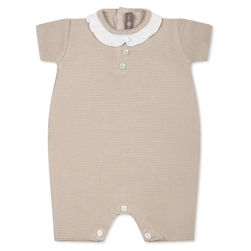 Beige Bomull Romper med Rysjer