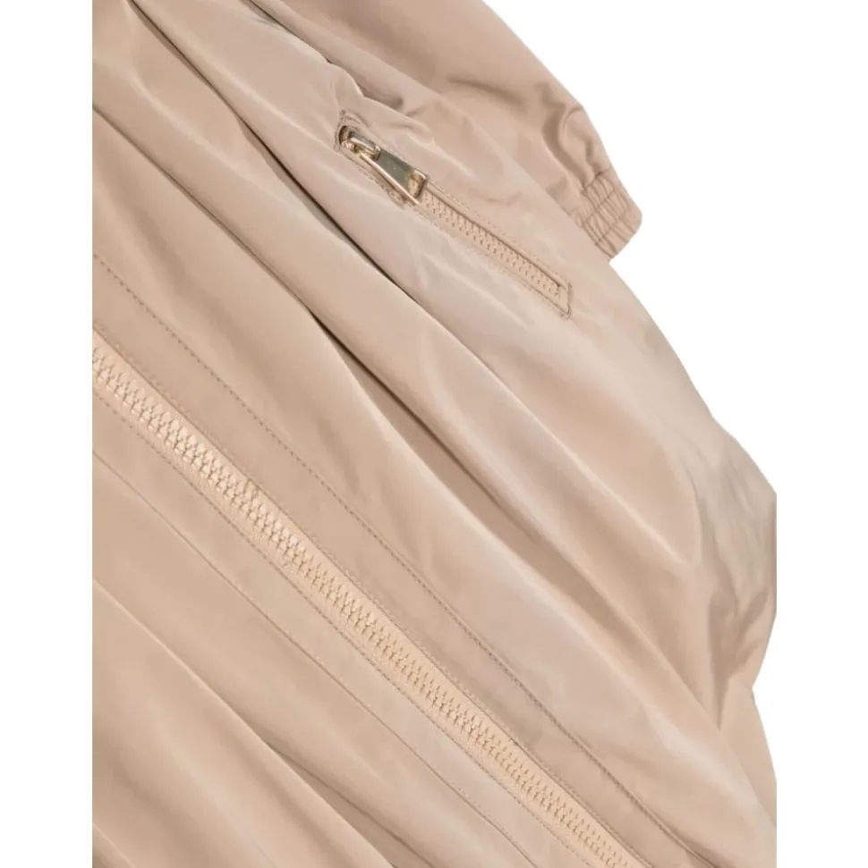 Beige Lang Twill Polyester Jakke