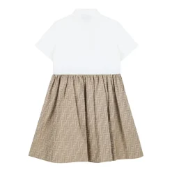 Beige og hvit jacquardkjole