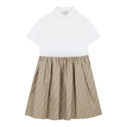 Beige og hvit jacquardkjole