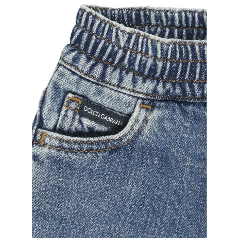 Blå Denim Gutt Bukser Elastisk Midje