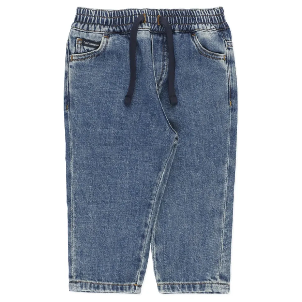 Blå Denim Gutt Bukser Elastisk Midje