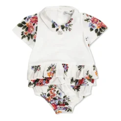 Blomsterbukett-trykt jersey- og poplin-romper