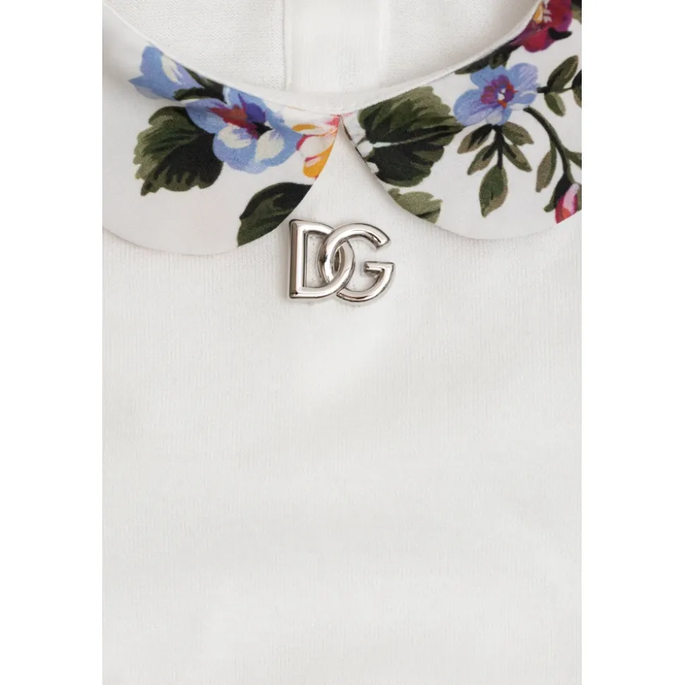 Blomsterbukett-trykt jersey- og poplin-romper
