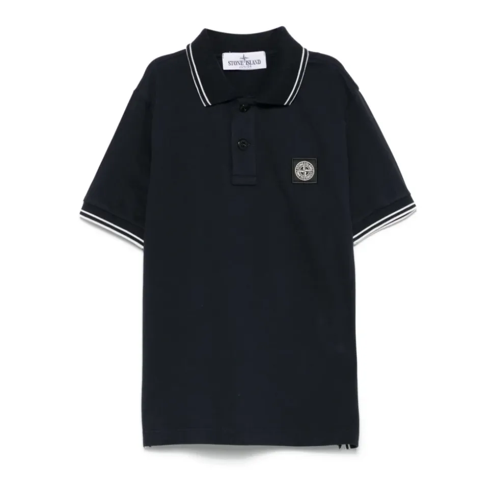 Blå Stone Island Poloskjorte med Stripete Kant