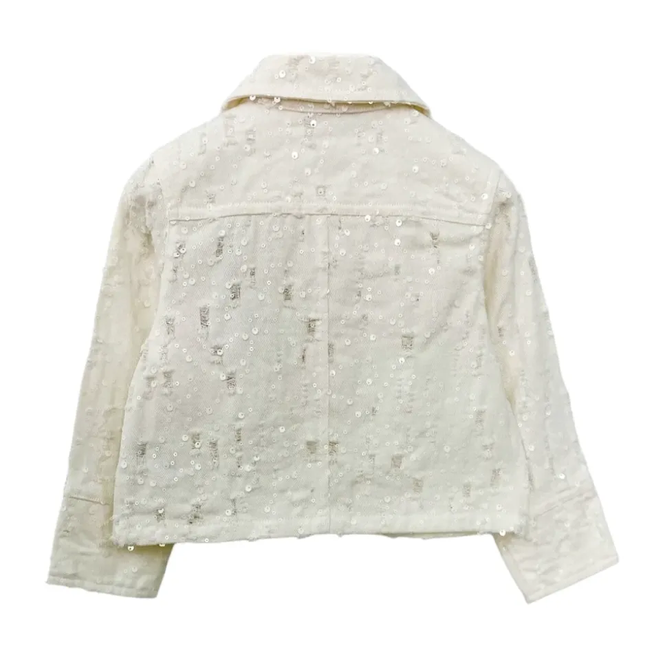Bomullsjakke med denim-effekt og paljetter