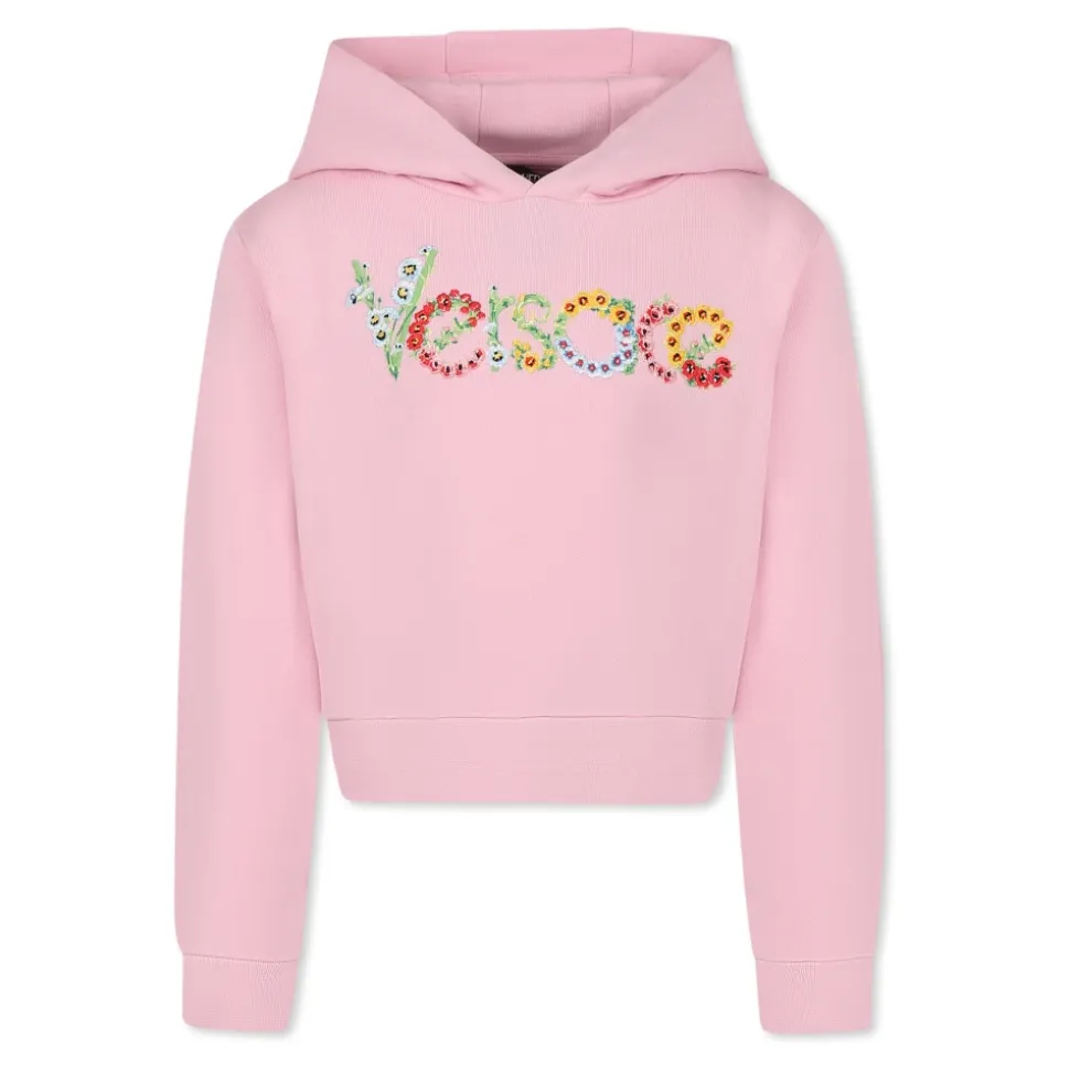 Brodert blomsterlogo barnehettegenser