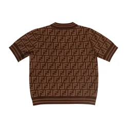 Brun Crewneck-topp med gresk nøkkelmønster