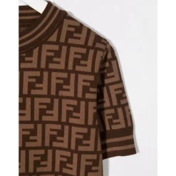 Brun Crewneck-topp med gresk nøkkelmønster