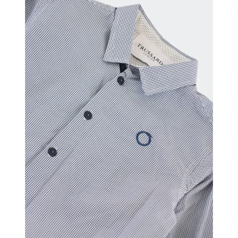 Camicia micro fantasia con mini ricamo logo