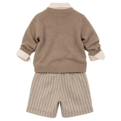 Cardigan og shortssett i ullblanding med V-hals