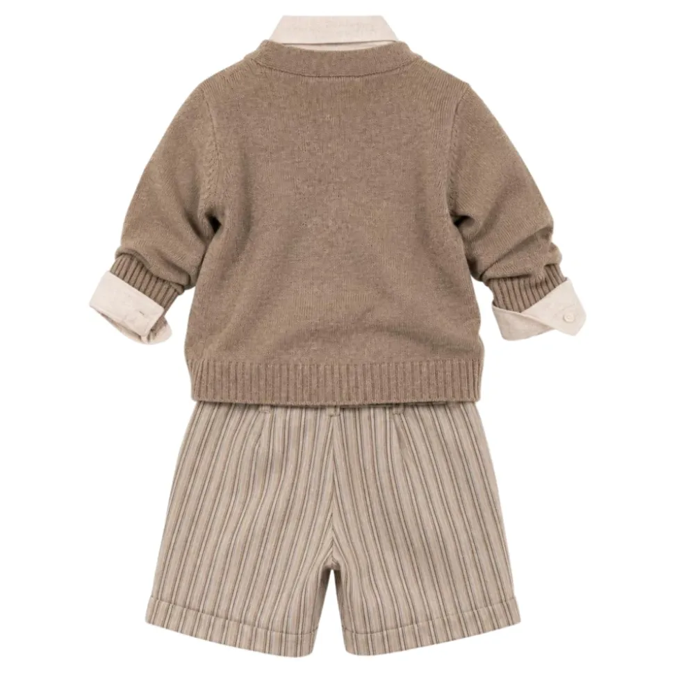 Cardigan og shortssett i ullblanding med V-hals
