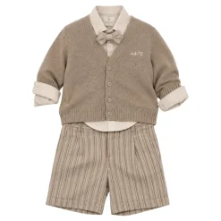 Cardigan og shortssett i ullblanding med V-hals