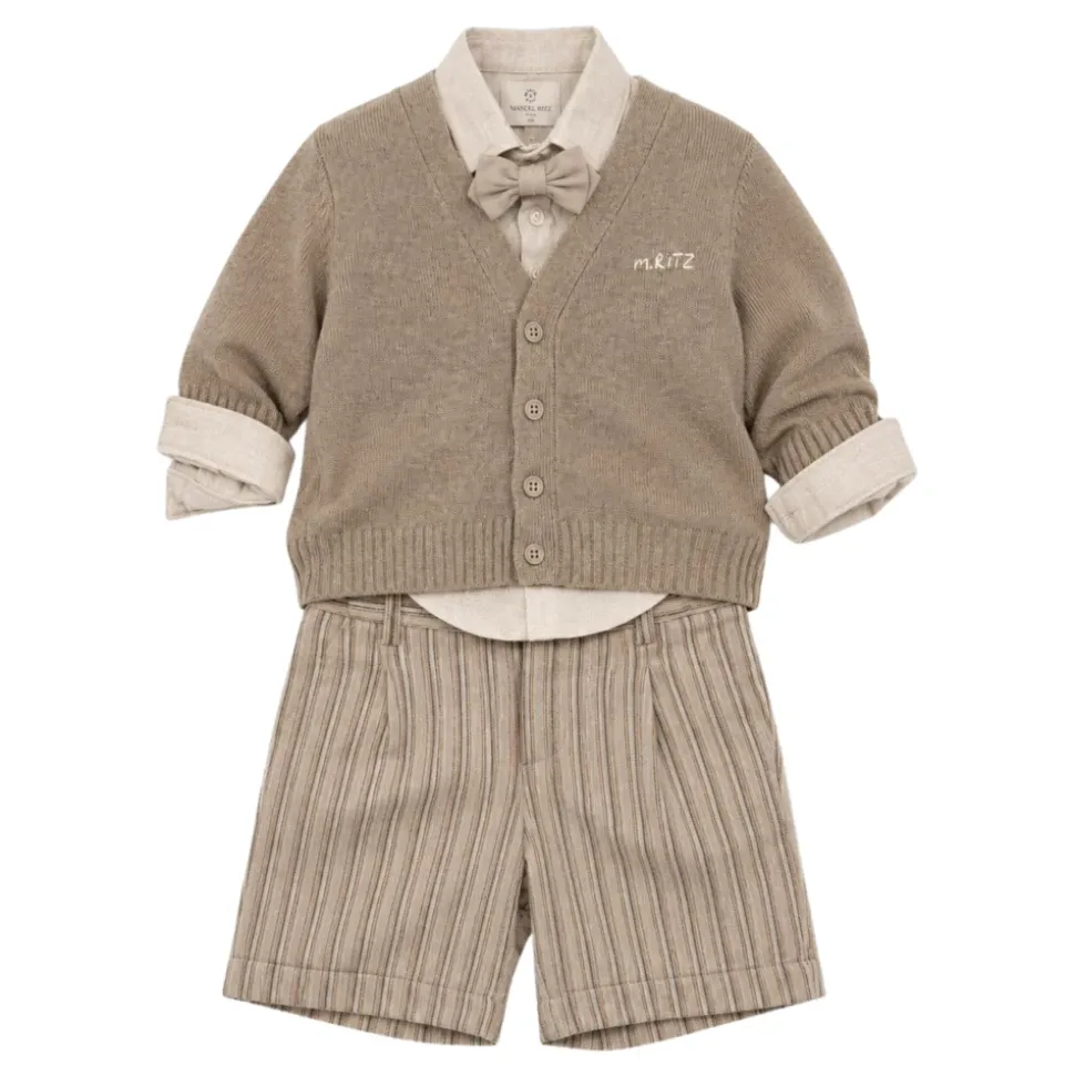 Cardigan og shortssett i ullblanding med V-hals