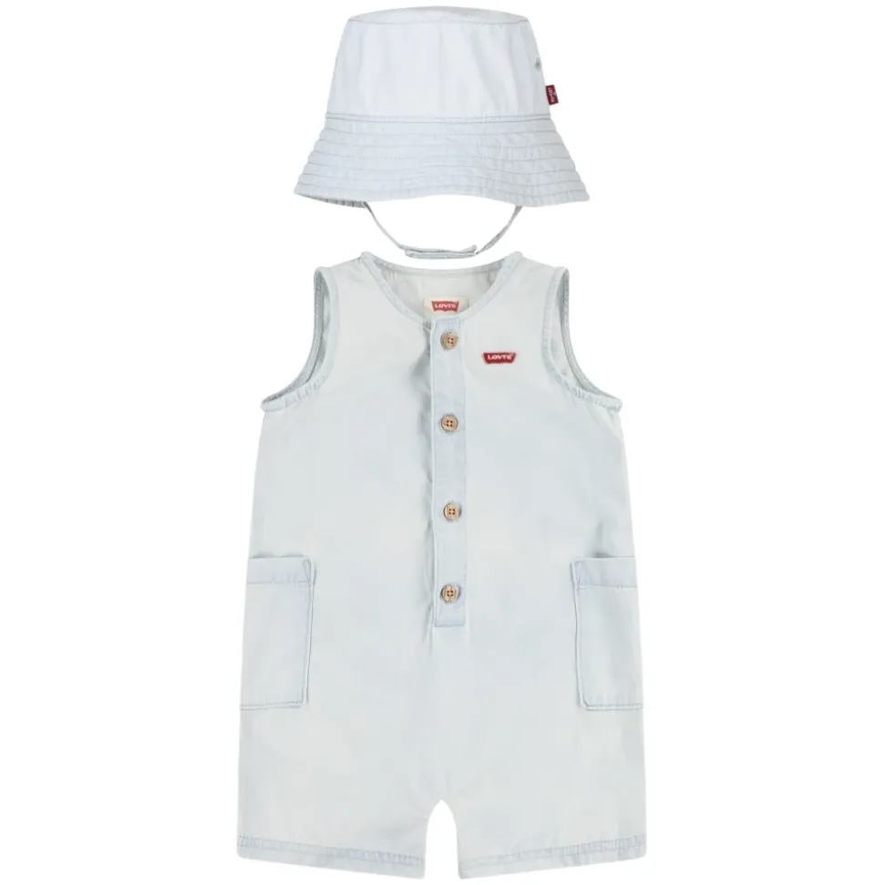 Denim Romper og Bucket Hat