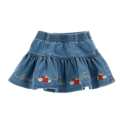 Denimskjørt med jordbærbroderi