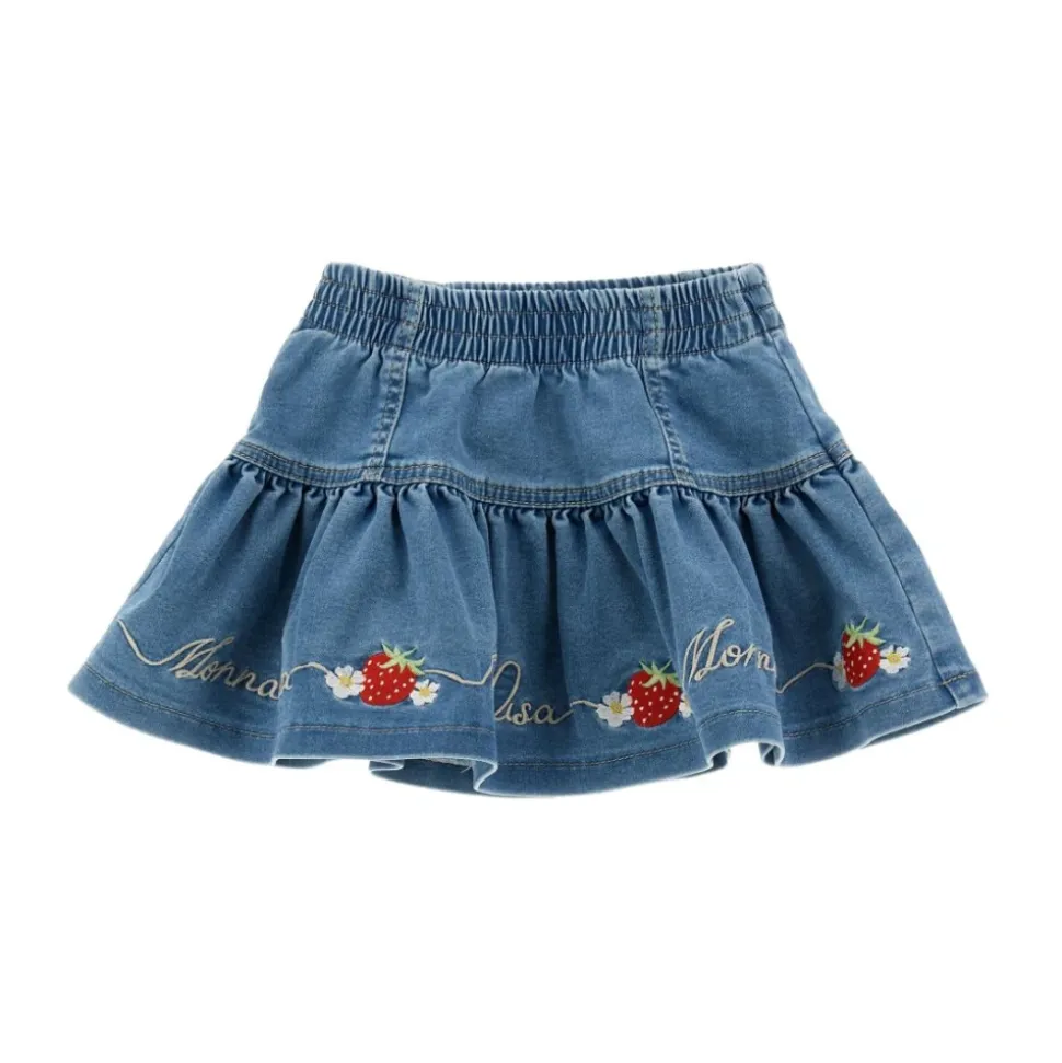 Denimskjørt med jordbærbroderi
