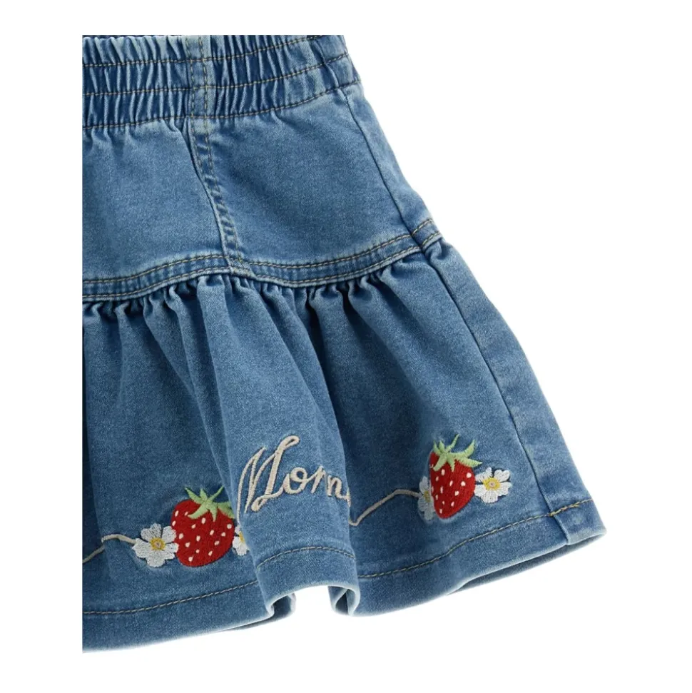 Denimskjørt med jordbærbroderi