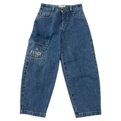 Denim Wide Leg Jeans med Logobroderi