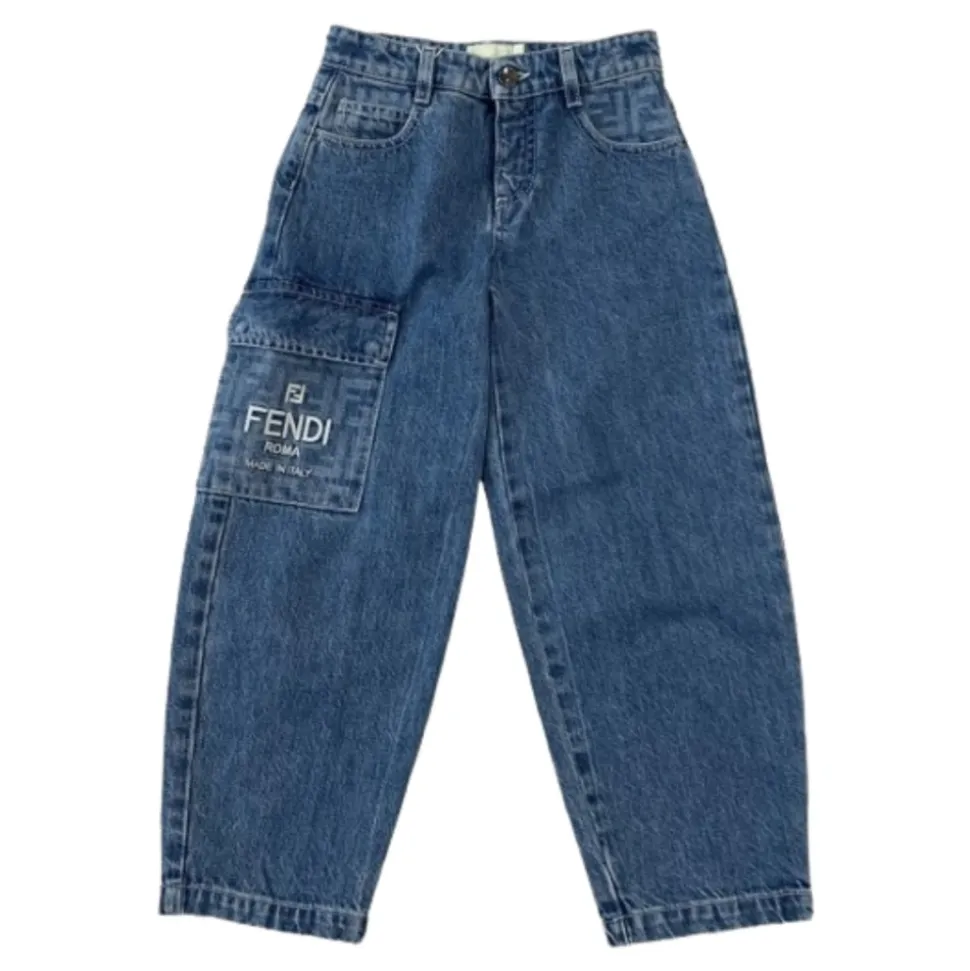 Denim Wide Leg Jeans med Logobroderi