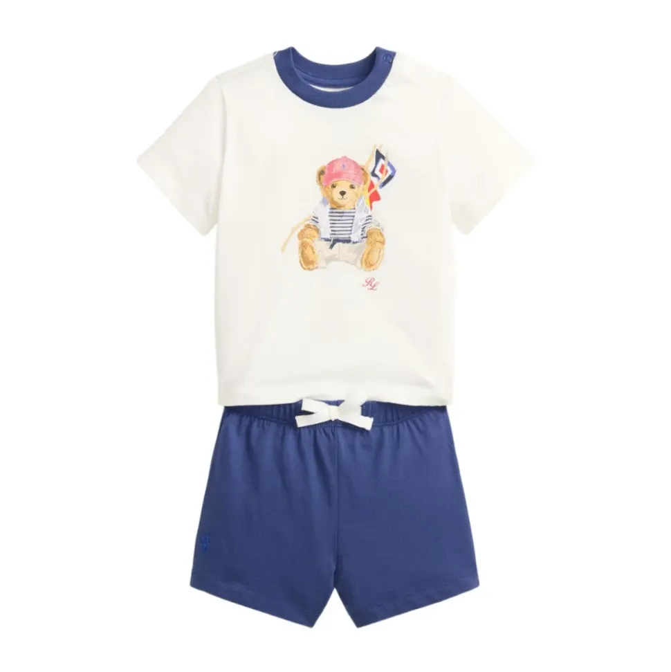Drawstring Polo-Bear Shorts Set