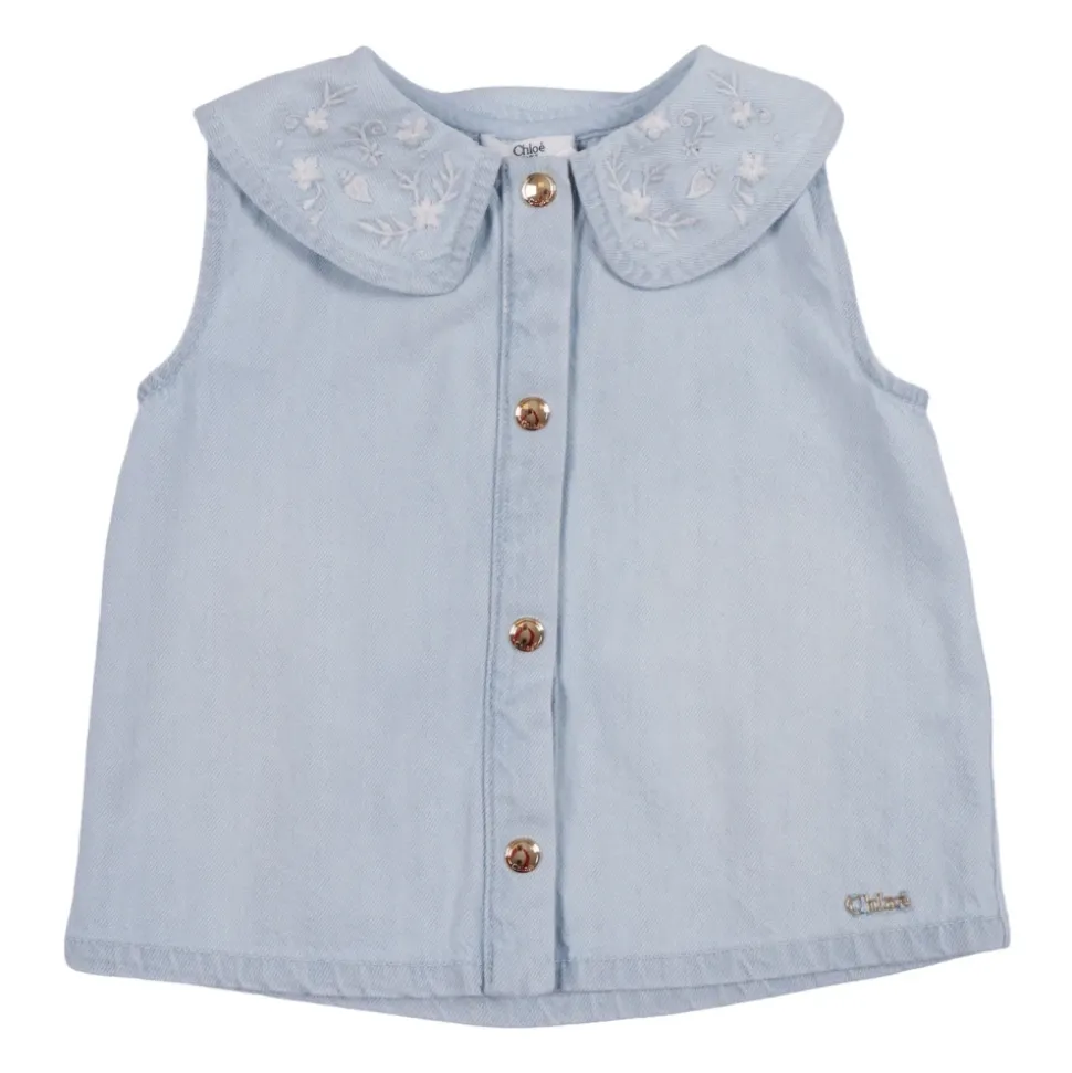 Embroidered-Collar Top