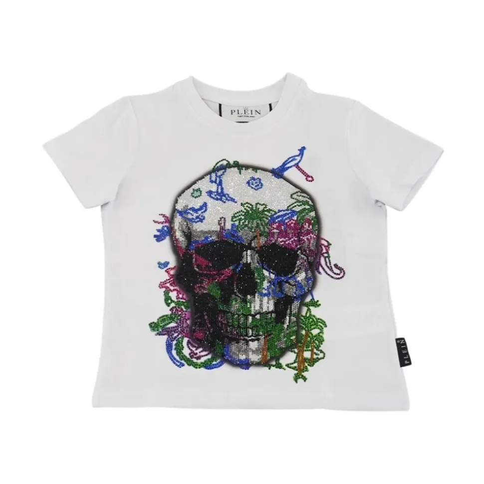 Embroidered T-shirt Round Neck SS with Crystals Skull