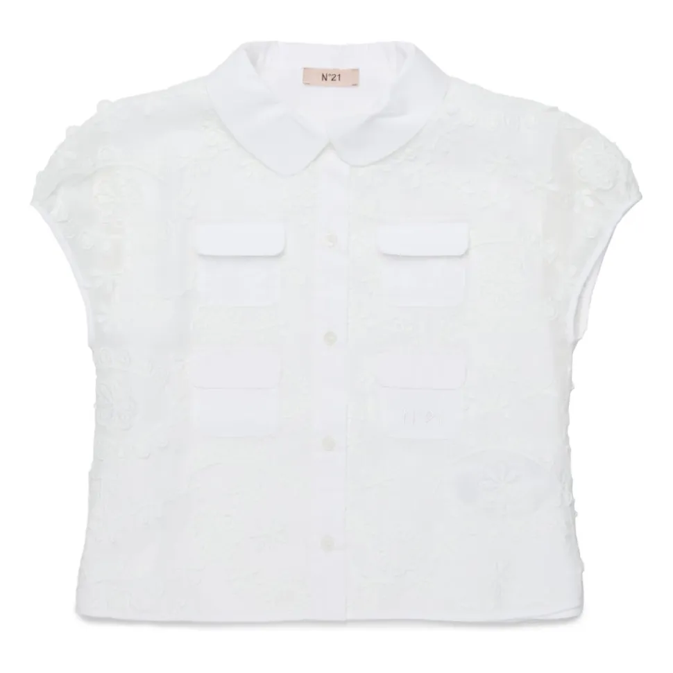 Floral Appliqué Four-Pockets Shirt