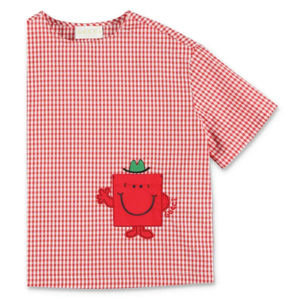Gingham bomulls-T-skjorte