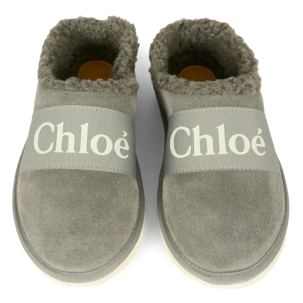 Grå Semskede Mules med Faux Shearling