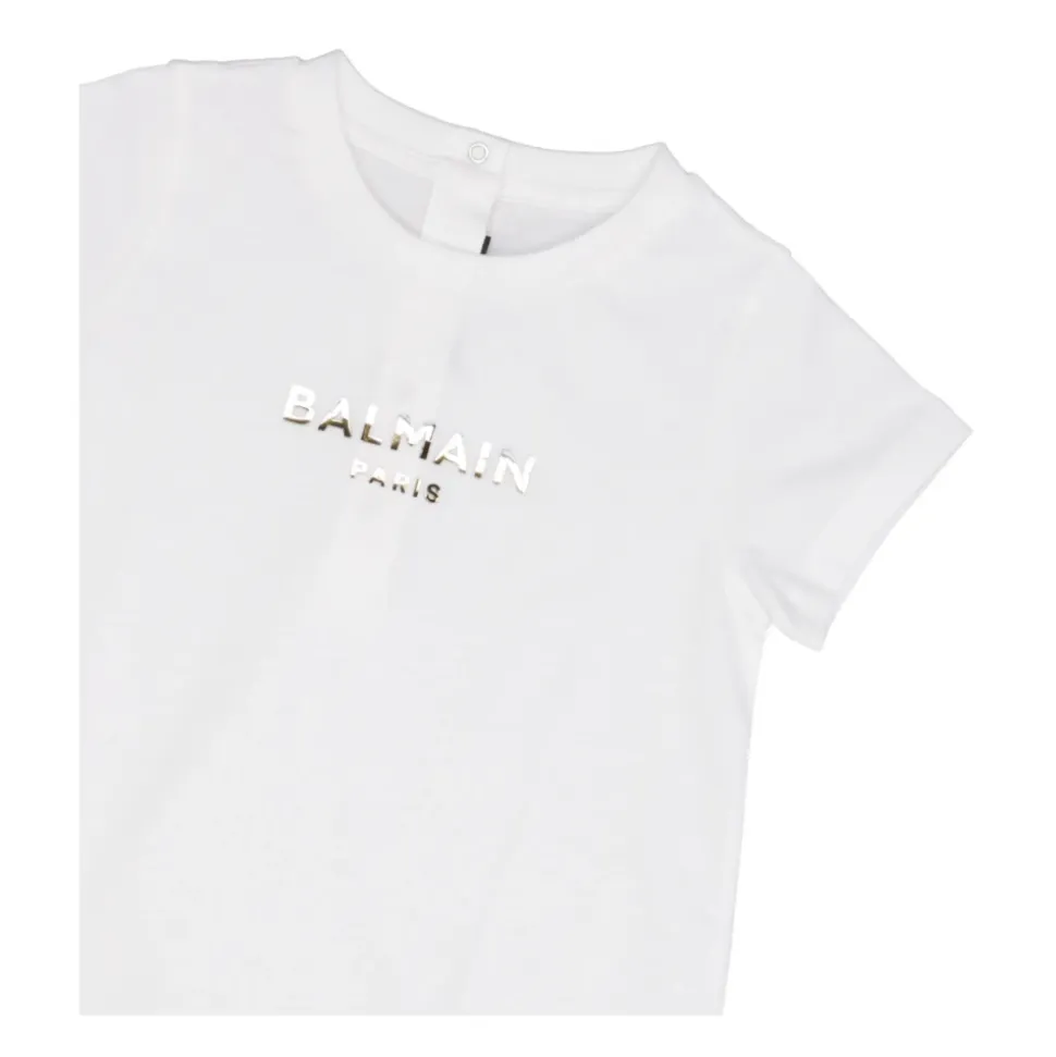 Hvit Bomullskjole med Logo Print