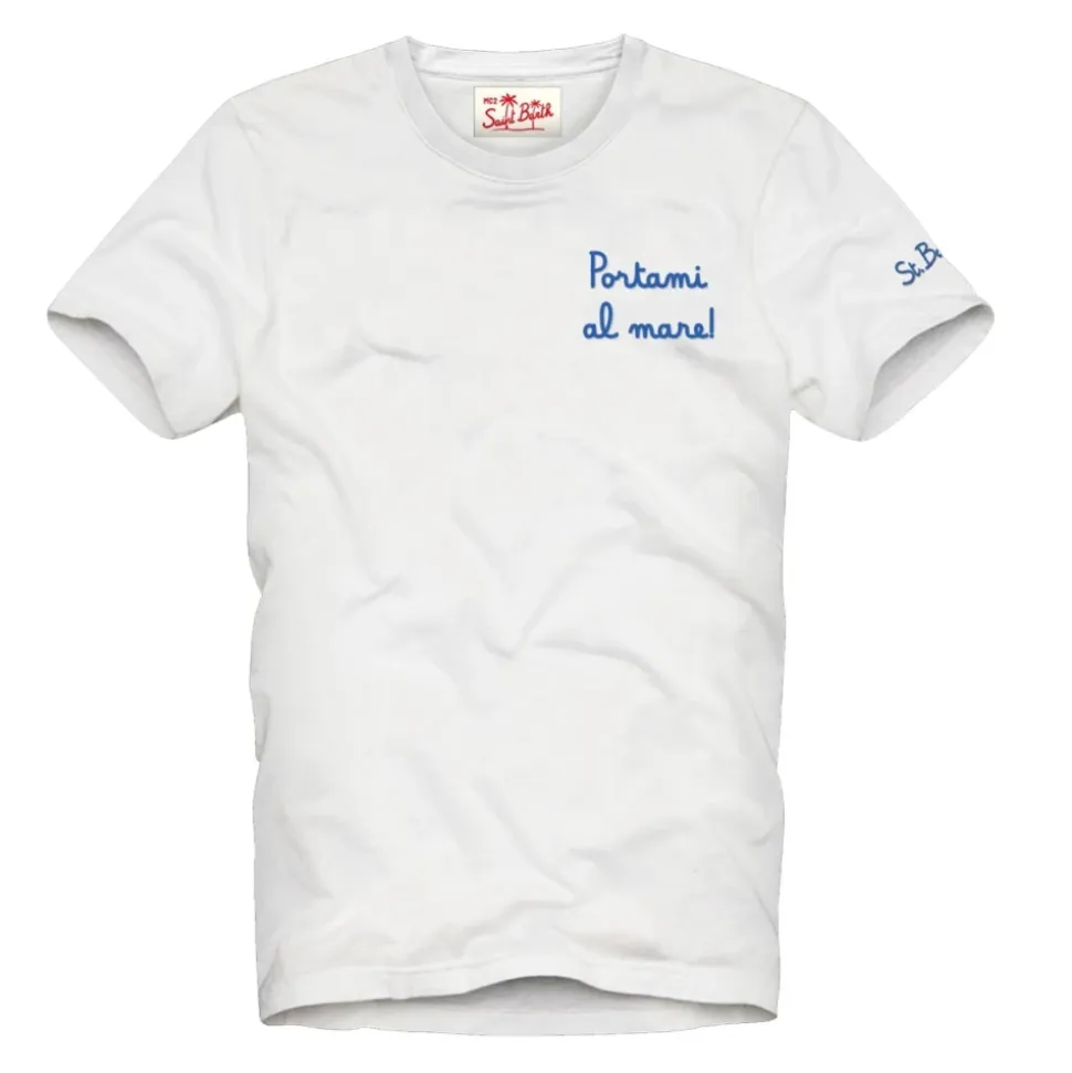 Hvit bomulls-t-skjorte med St. Barth-broderi