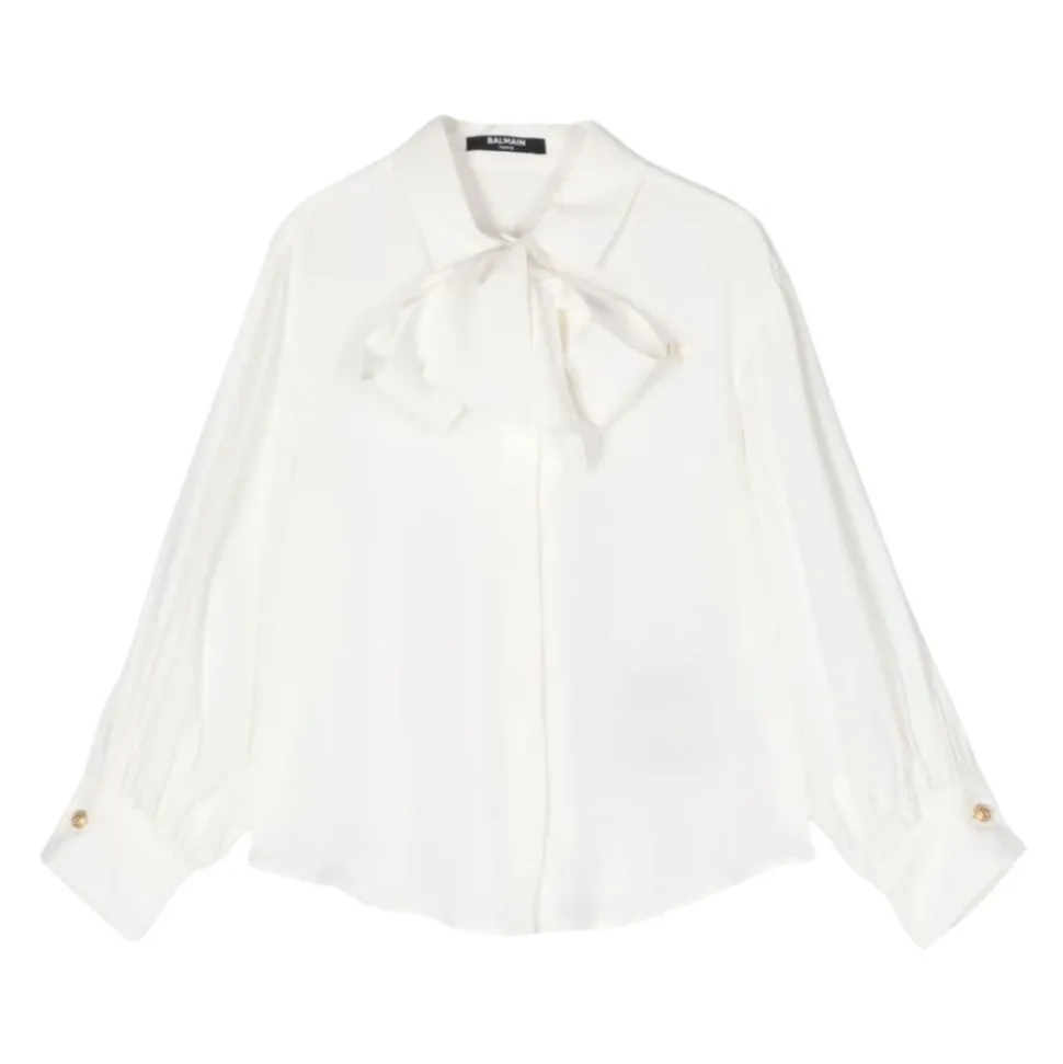 Hvit Chiffon Skjorte med Sløyfe