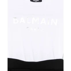 Hvit Crew Neck Kjole med Logo