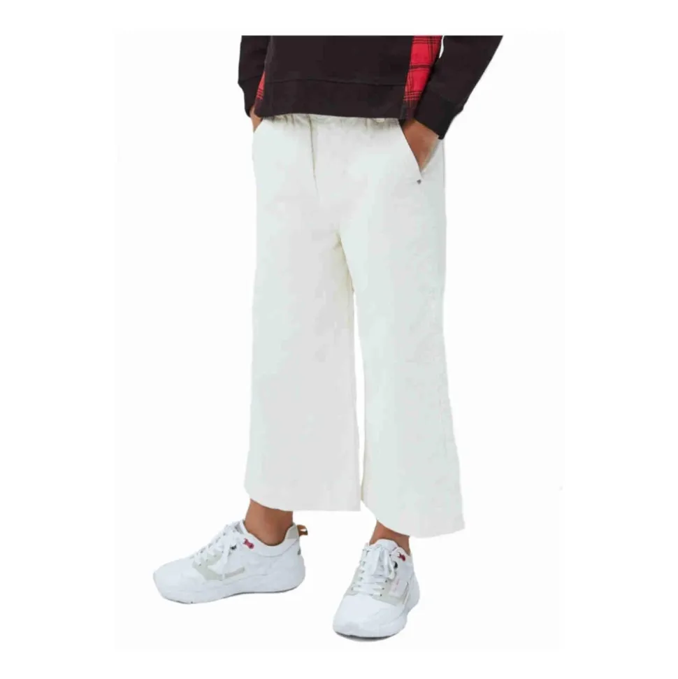 Hvit Culotte Stil Bomulls Bukser