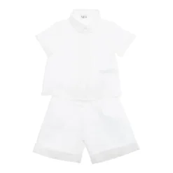 Hvit Lin Baby Skjorte Shorts Sett