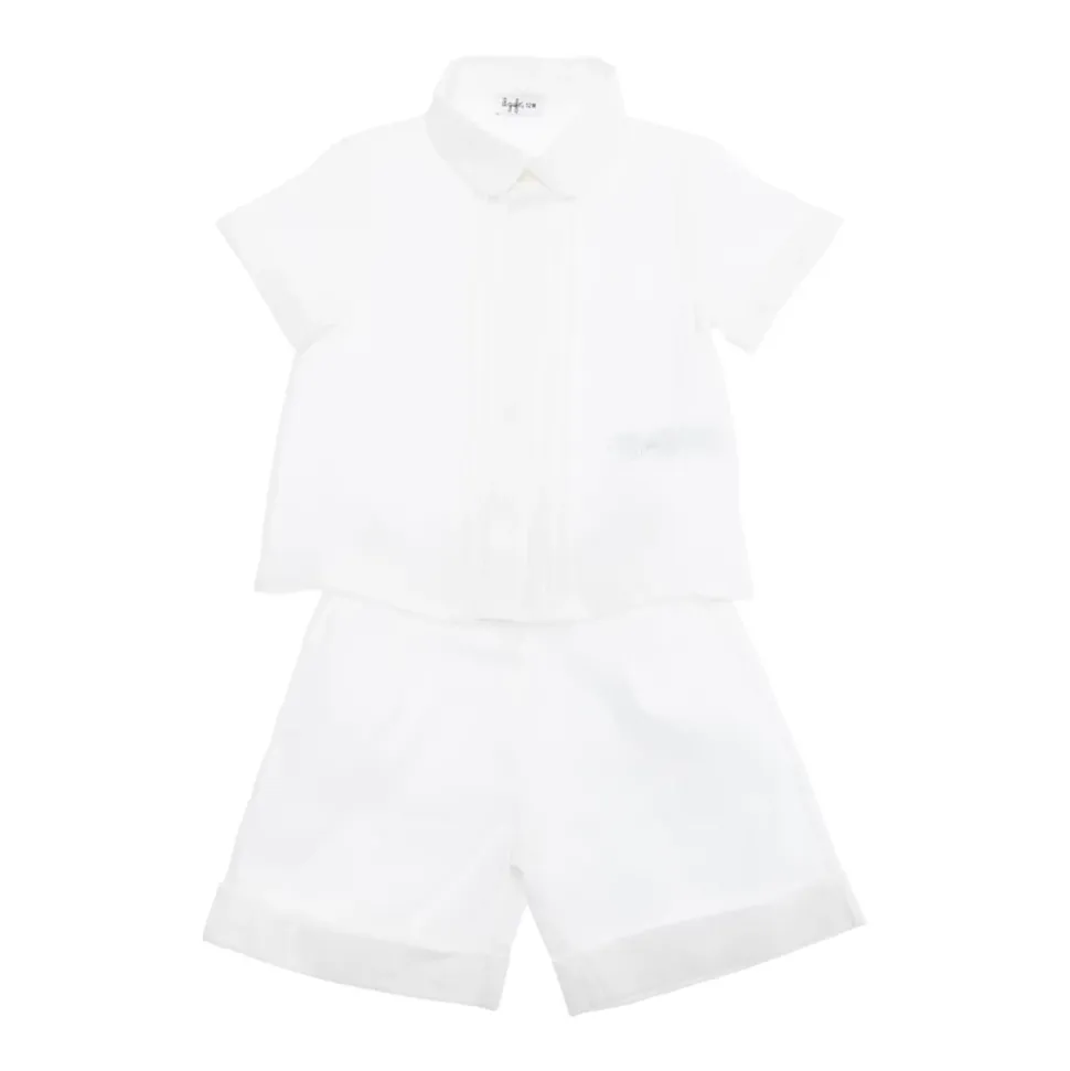 Hvit Lin Baby Skjorte Shorts Sett