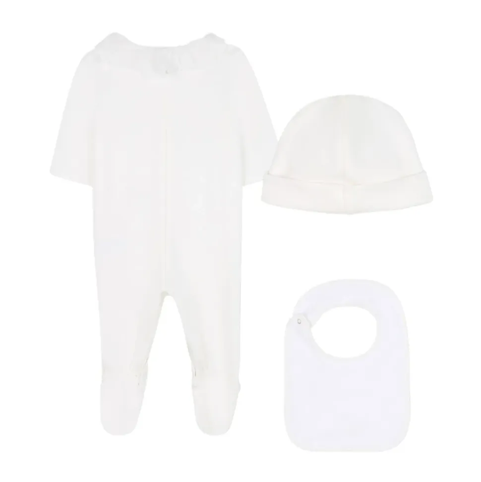 Hvit Pyjamas Sett med Smekker og Lue