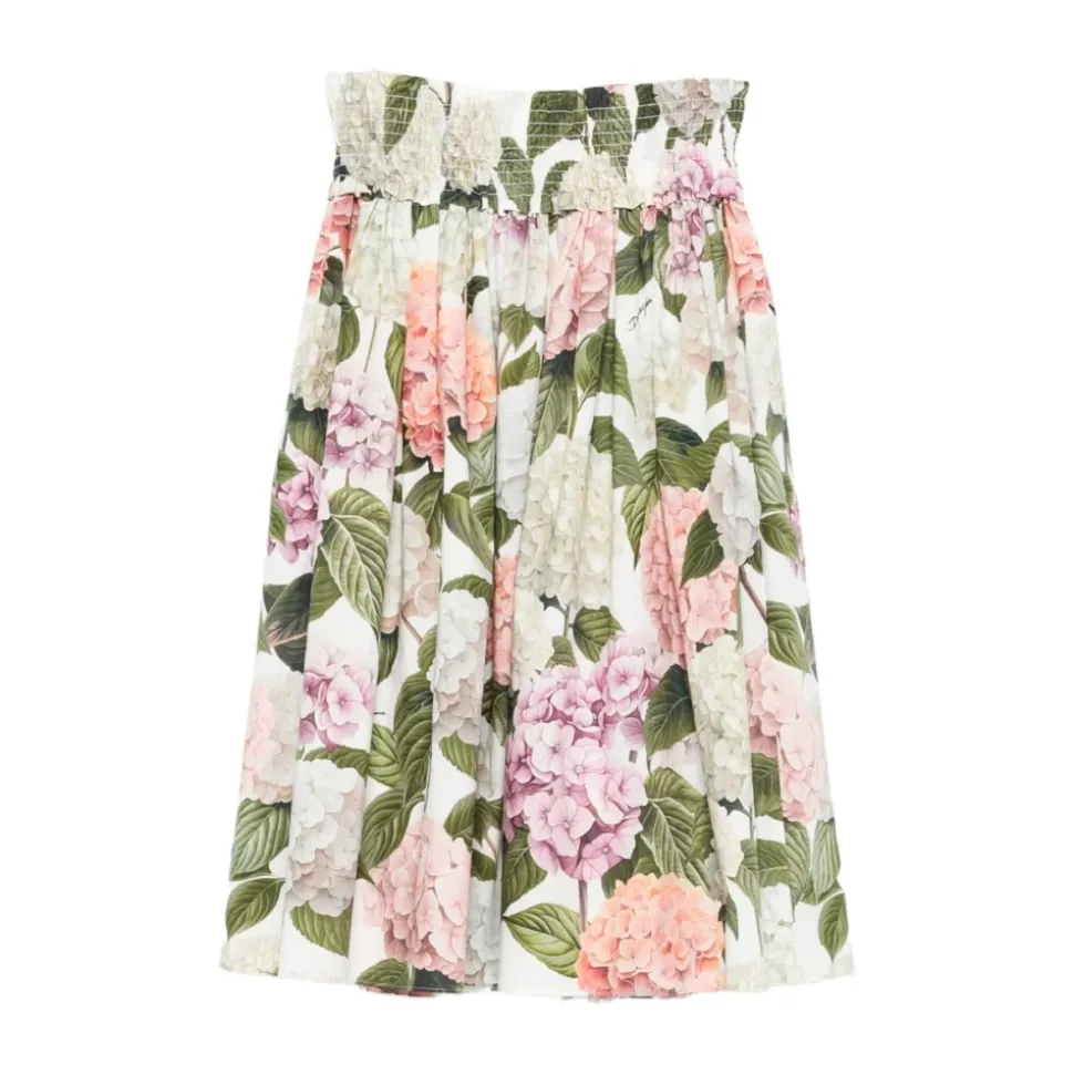 Hydrangea-print Poplin Skirt