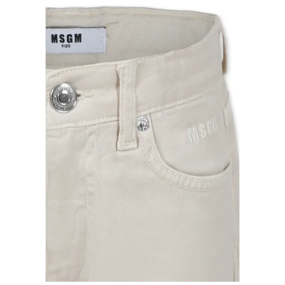 Ivory Five-Pocket Frayed Jeans