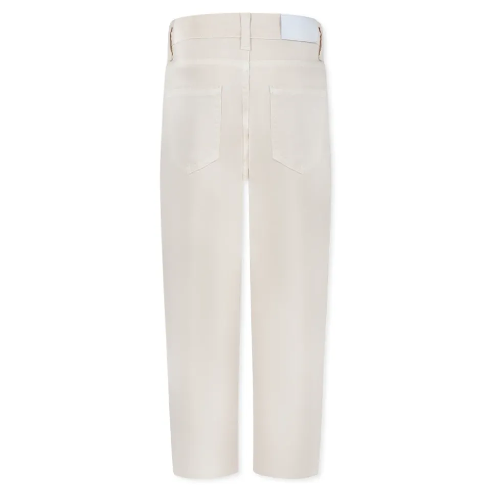 Ivory Five-Pocket Frayed Jeans