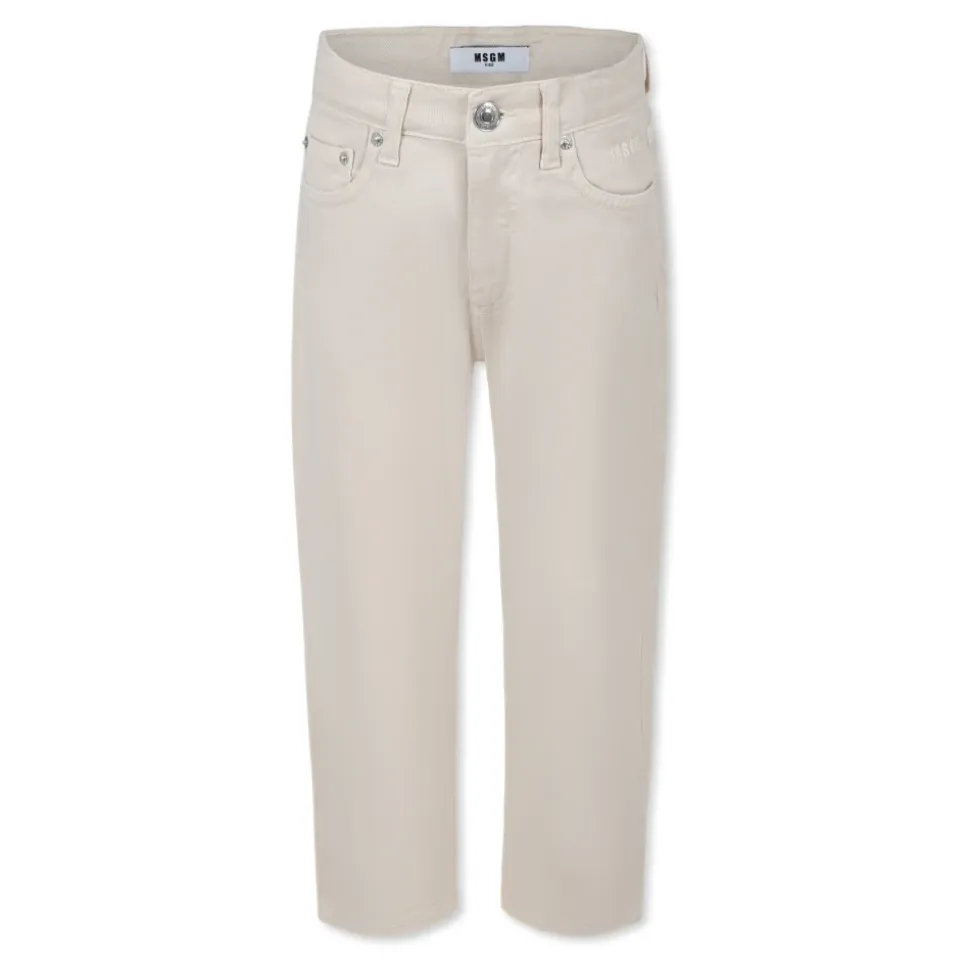 Ivory Five-Pocket Frayed Jeans