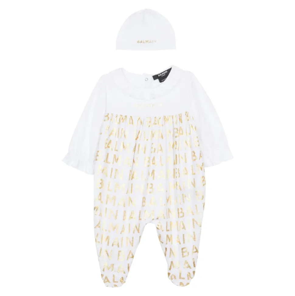Jacquard Logo-Motif Romper & Beanie Sett