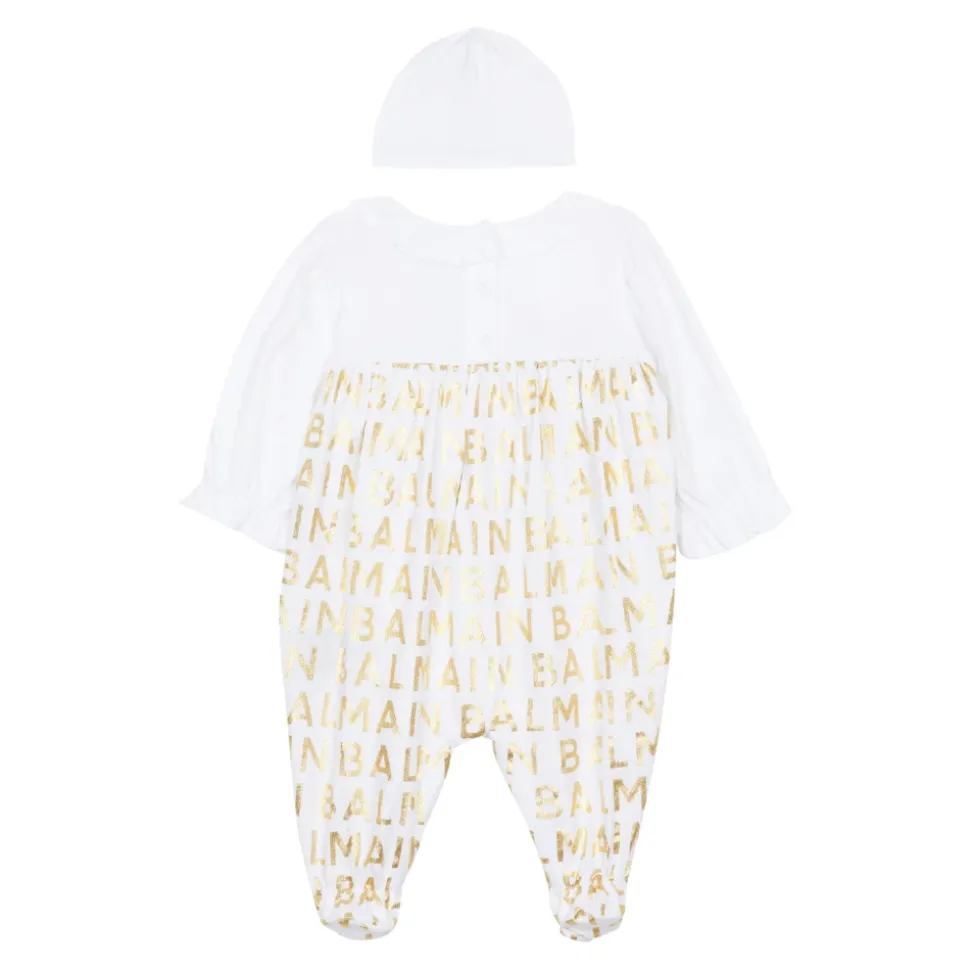 Jacquard Logo-Motif Romper & Beanie Sett